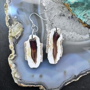 Sterling Silver Agat Slab Dangle Earrings For Women #350